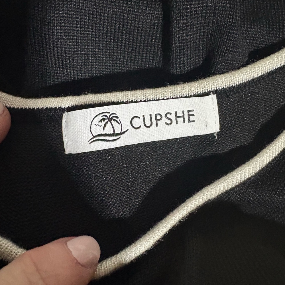 Cupshe Black Maxi Swim Coverup with Cream Ruffle Accents - Picture 10 of 11